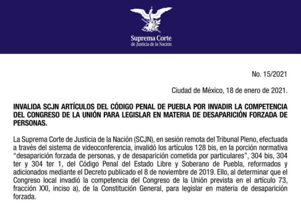 SCJN resuelve que poderes legislativos estatales no pueden legislar sobre aspectos que no son de su competencia.